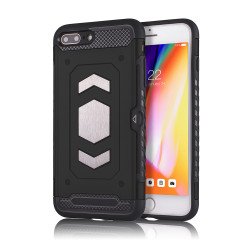 iPhone 8 Plus / 7 Plus Metallic Plate Case Work with Magnetic Holder and Card Slot (Black)